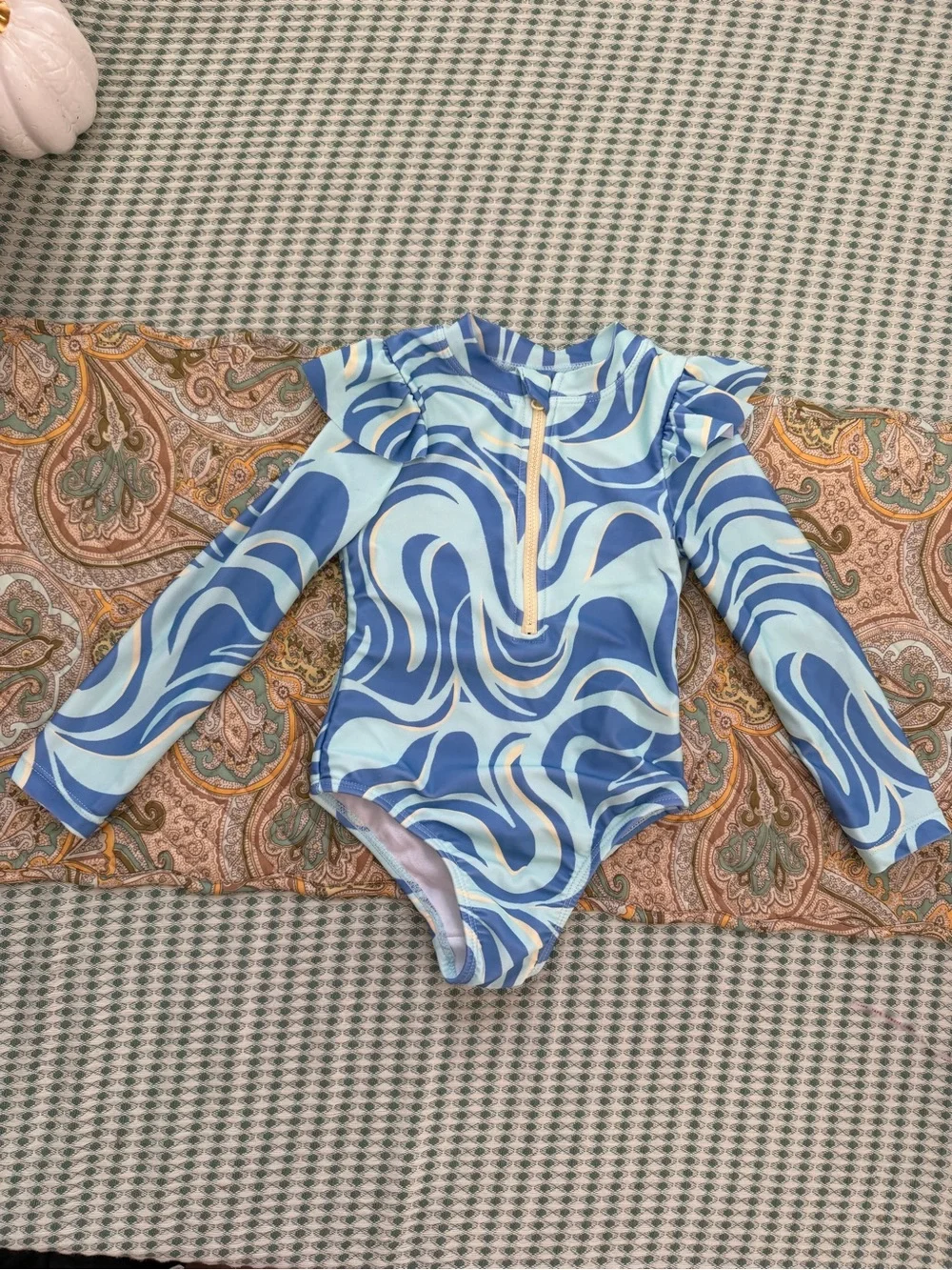 wonder nation Blue & Light Blue Swirl Long-Sleeve One-Piece Swimsuit 2T